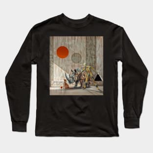 Geometry and minimalism on paper, Rhinoceros , dog and Man Long Sleeve T-Shirt
